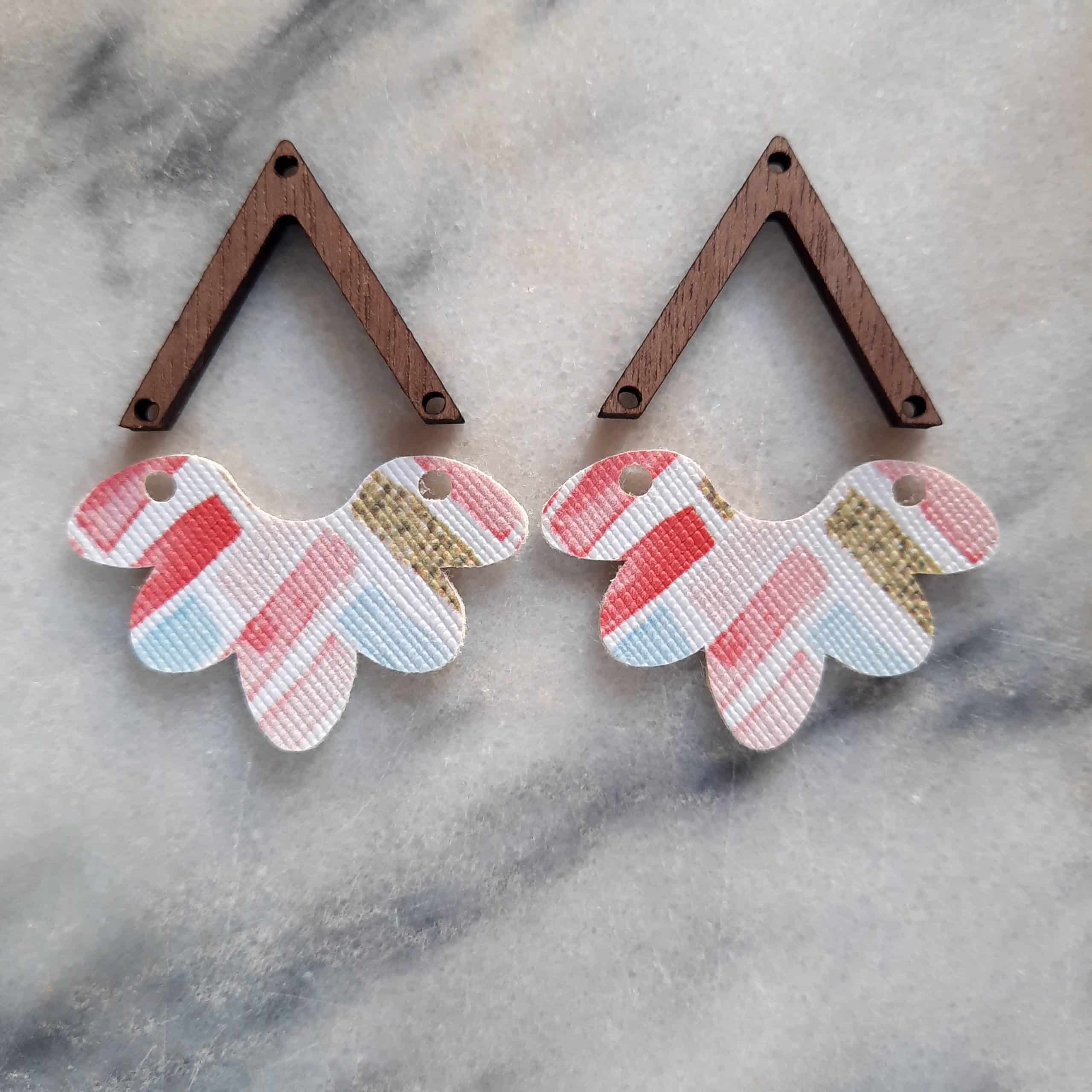 Faux Leather Earring Abstract Stripes With Triangle Connector