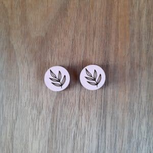 16mm Light Pink With Black Leaf Earring Studs