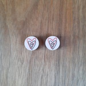 16mm Light pink with hearts earring studs