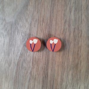 16mm Brown With Flowers Stud Earrings